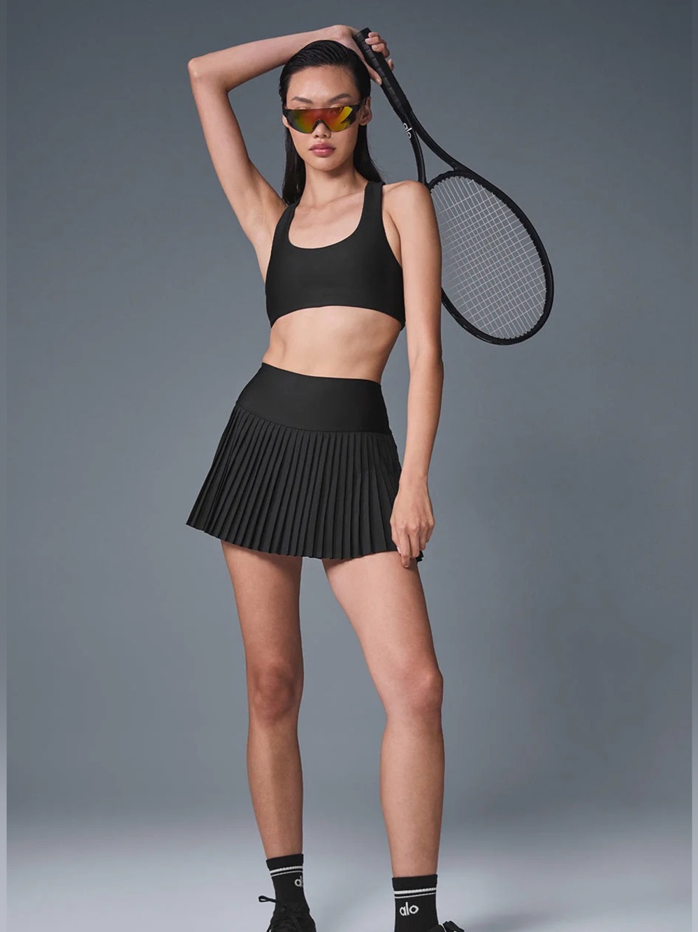 ALO Yoga Black Pleated Tennis Skirt